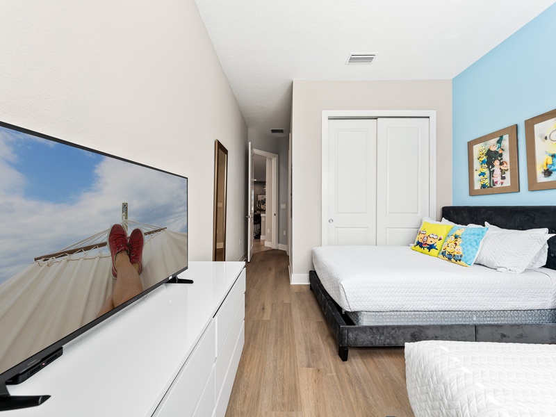 Each bedroom comes with its own closet, TV and bathroom.