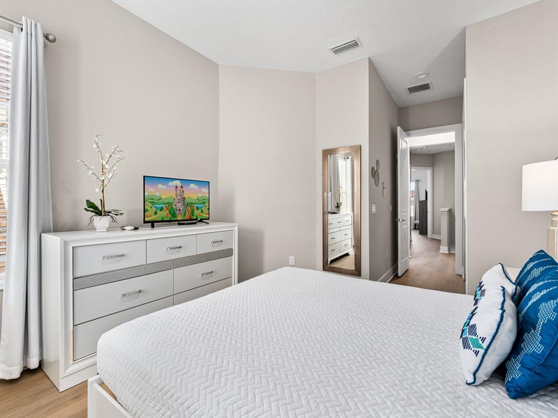 Each bedroom comes with its own closet, TV and bathroom.
