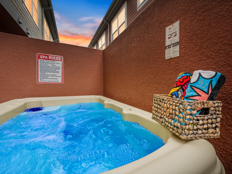 Relax in your private hot tub after a long day at the parks!