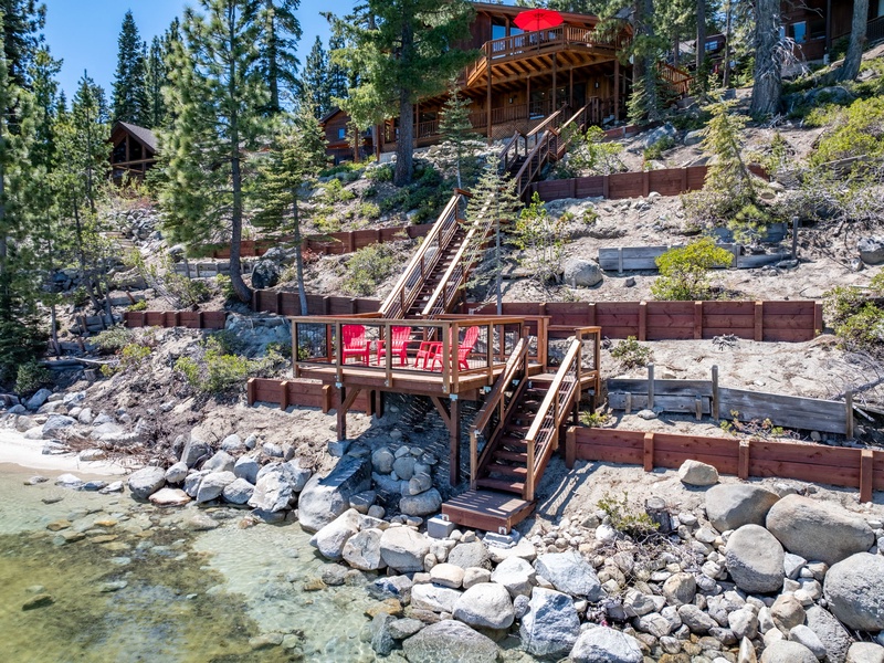 Lower deck with four Adirondack chairs
