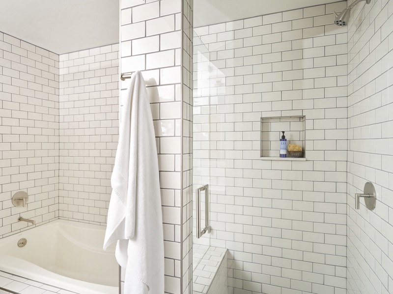 Enjoy a stand up glass shower or take a relaxing soak in the tub