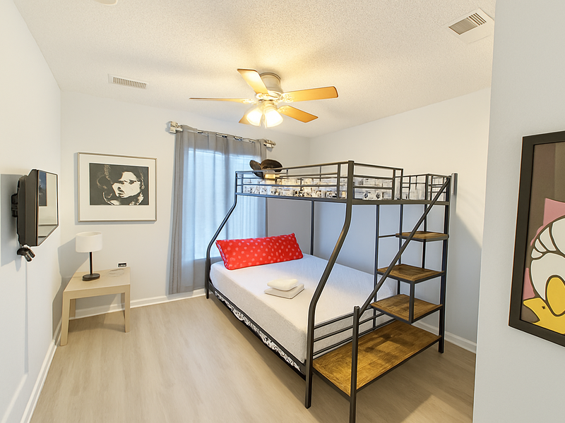 Each bedroom comes with its own TV and closet space.