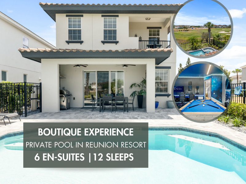 Vacation rental in Reunion Resort with private pool, BBQ area and game room.