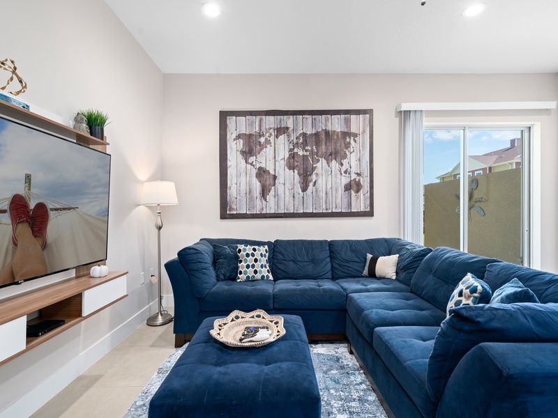 Relax with a movie night in plenty of comfy, plush seating.