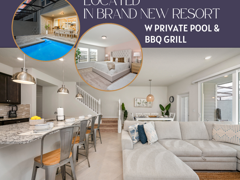 Stay at a brand-new resort in our modern 5-bedroom house, featuring a private pool, and BBQ grill.