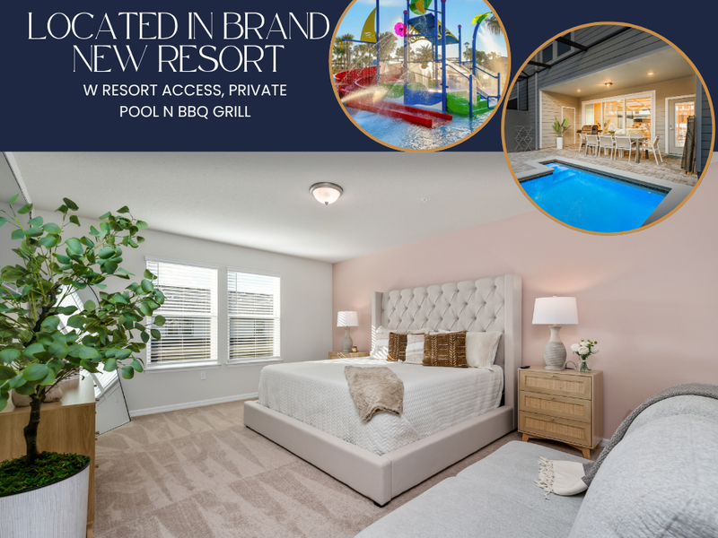 Stay at a brand-new resort in our modern 5-bedroom house, featuring a private pool, and BBQ grill.