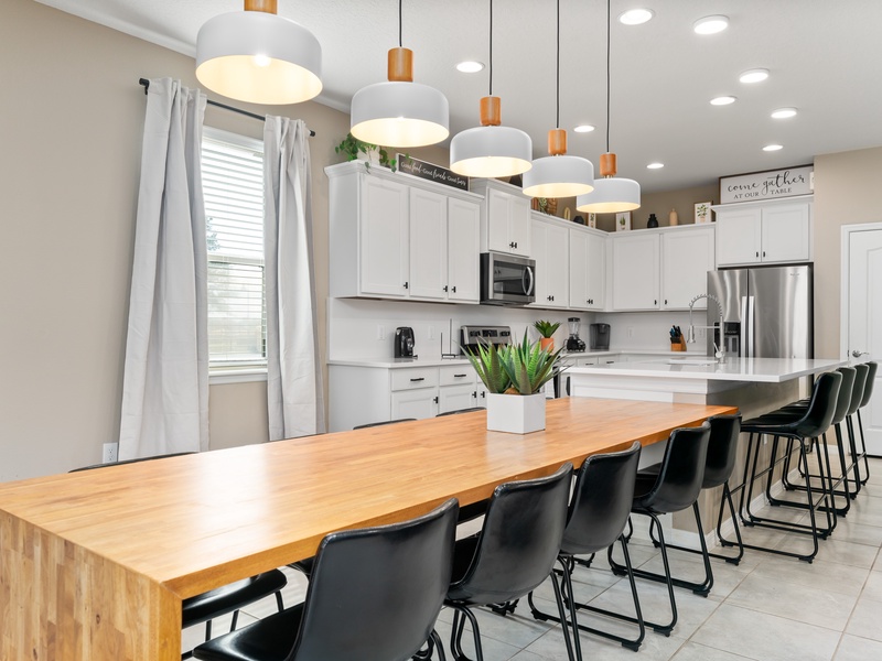 Our dining area comfortably seats 10, with an additional 4 seats at the kitchen island.