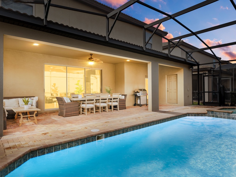 Enjoy stunning Florida sunsets from our outdoor dining area by the pool.
