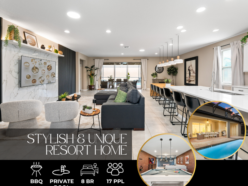 Stay in Style in Our 8-Bedroom, 6-Bathroom Home with Full Resort Access.