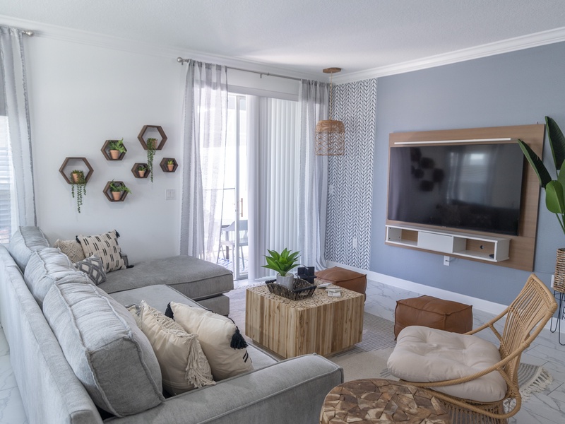 Enjoy a cozy night with ample plush seating.
