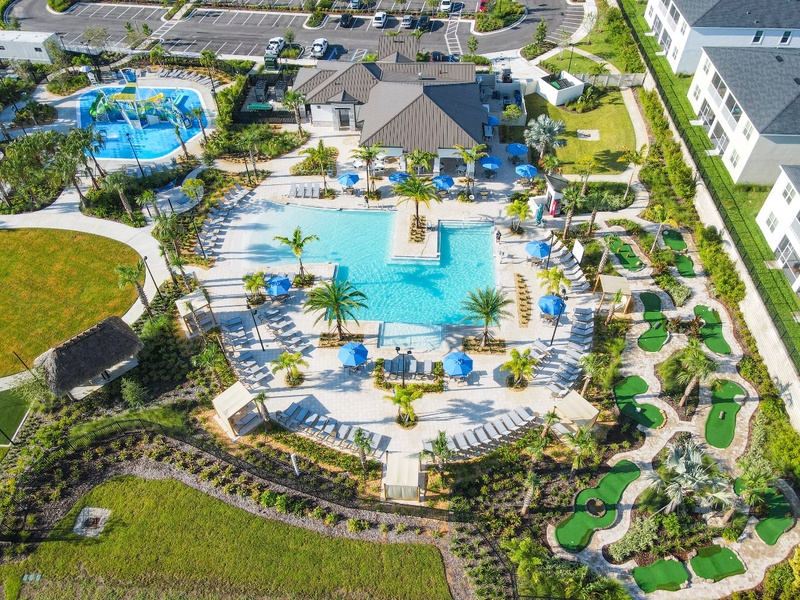 Located in Champions Gate Resort with a pool, water slides, mini golf, splash playground & more!