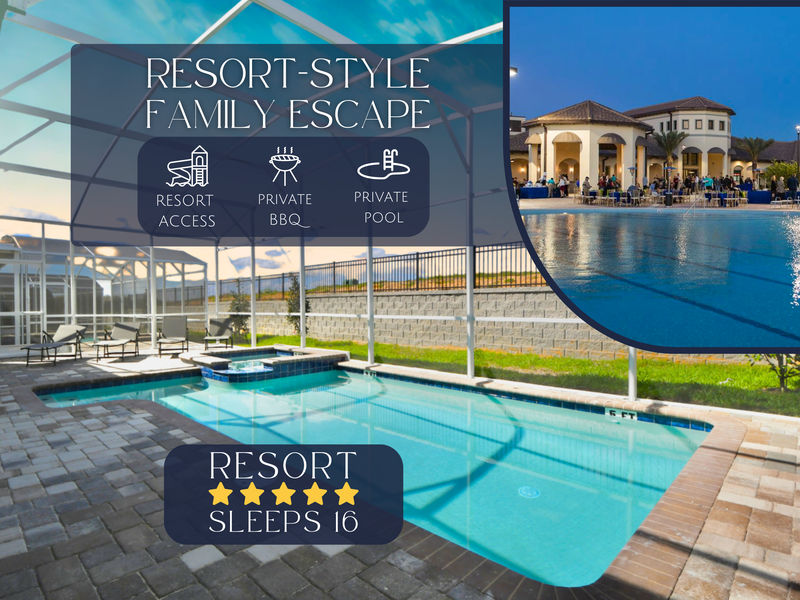 Escape to this spacious 6-bedroom, 6-bathroom home featuring a private pool, BBQ grill, and full access to the sought-after Champions Gate