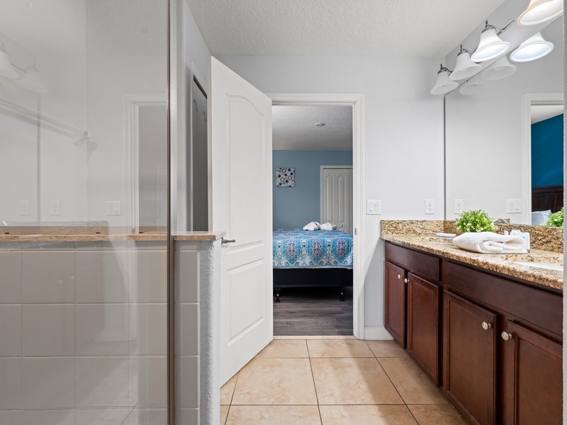 Jack and Jill bathroom with shower for your convenience.