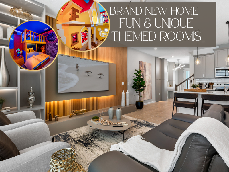 Stay in a one-of-a-kind, themed 6-bedroom, 4.5-bath townhome — the perfect fun-filled space for families and children to enjoy together!