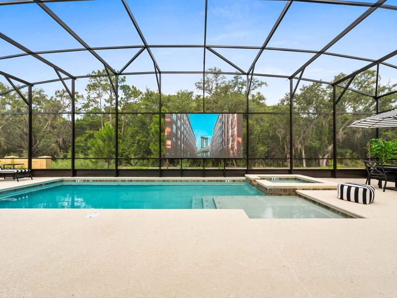 Lounge in luxury by the pool, fire up the grill, and enjoy fun karaoke nights on the big screen. All from the comfort of your private oasis!