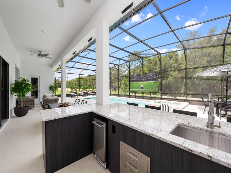 Lounge in luxury by the pool, fire up the grill, and enjoy fun karaoke nights on the big screen. All from the comfort of your private oasis!