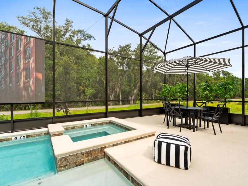 Lounge in luxury by the pool, fire up the grill, and enjoy fun karaoke nights on the big screen. All from the comfort of your private oasis!