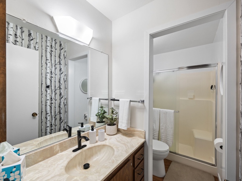 Shared bath off the main living area and next to the Bedroom #3