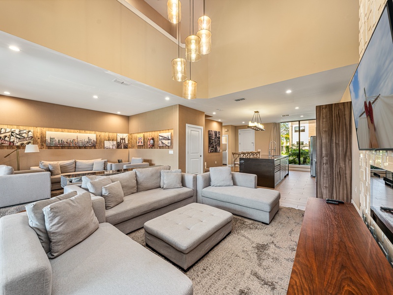 Enjoy open-concept spaces with plush seating, perfect for relaxing and enjoying comfortable movie nights.
