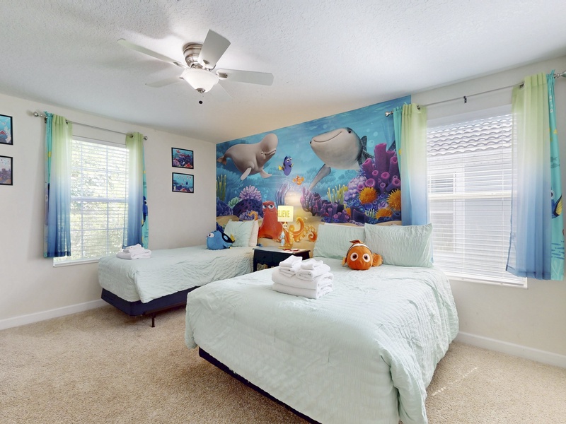 A playful Nemo-themed bedroom made for little vacationers.