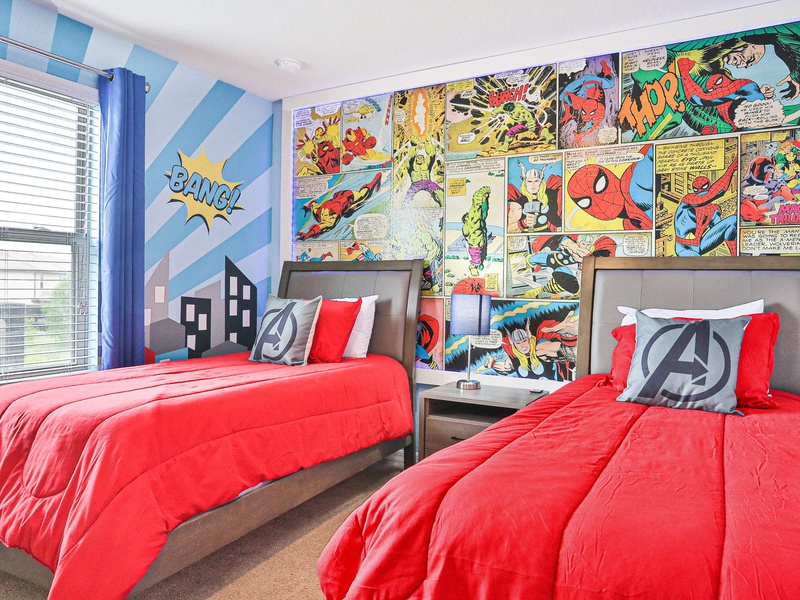 Bedroom #8 - Avengers - 2 Twin beds on 2nd floor with TV.