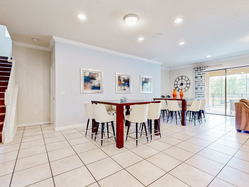 Dining area with seating for 16 & 2 high chairs