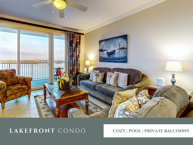 Relax into a comfortable lakefront living space made for a peaceful Florida getaway.