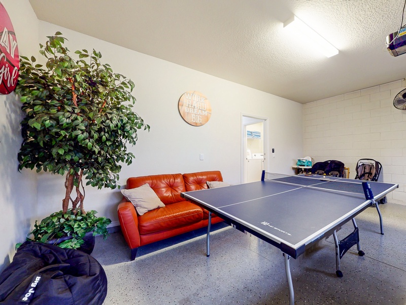 Converted garage with pool table, ping pong table & foosball