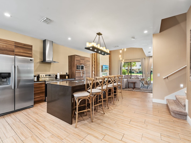 Our kitchen is fully equipped with new stainless steel appliances, cookware, and utensils, perfect for preparing your favorite meals during your stay.