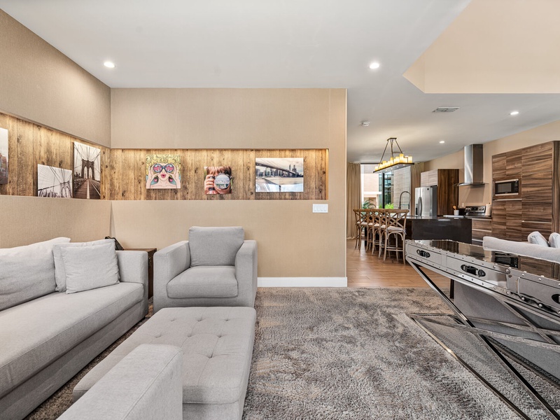 Open-concept spaces with plush seating, perfect for relaxing and enjoying comfortable movie nights.