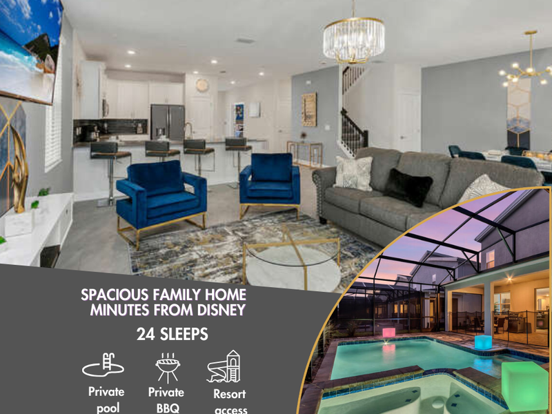 Enjoy a fun-filled vacation at our 9-bedroom home, comfortably hosting up to 24 people!