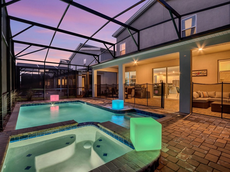 The house features  its own private pool, BBQ grill, and spacious outdoor dining area, perfect for warm Florida evenings!