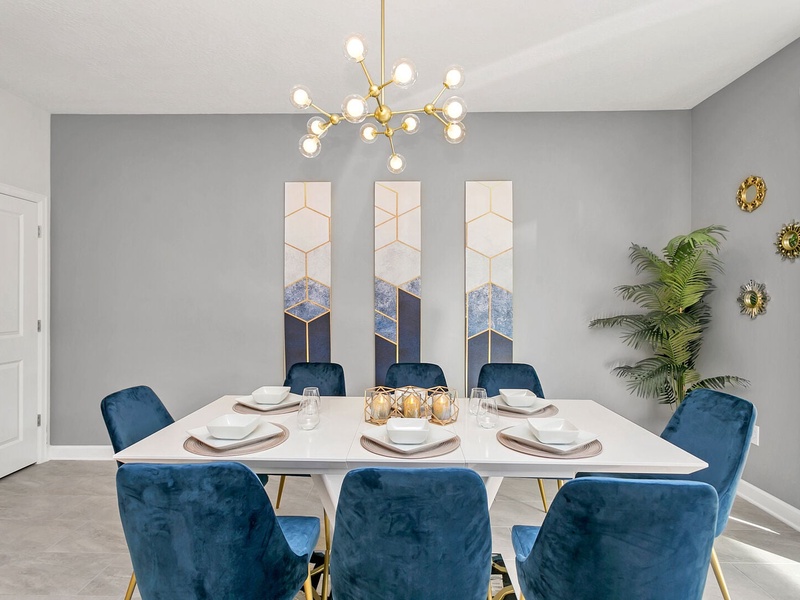 Dine in comfort at an 8-seat dining room.