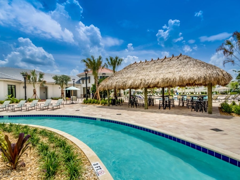 There are many cabanas and sun loungers for basking in the sun.