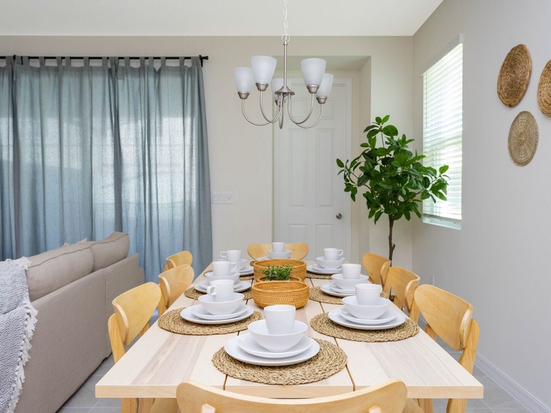Our dining table comfortably seats 8 people.