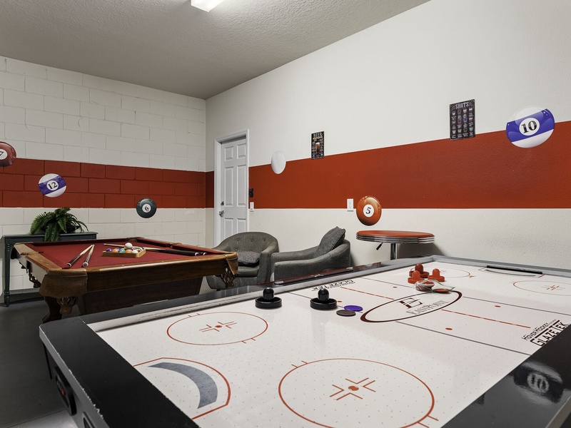 The home features a game room where you can challenge your friends and family to exciting matches.