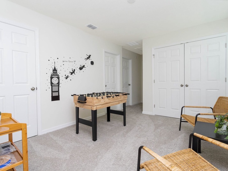 Looking for more fun? Challenge someone to a match at the foosball table.