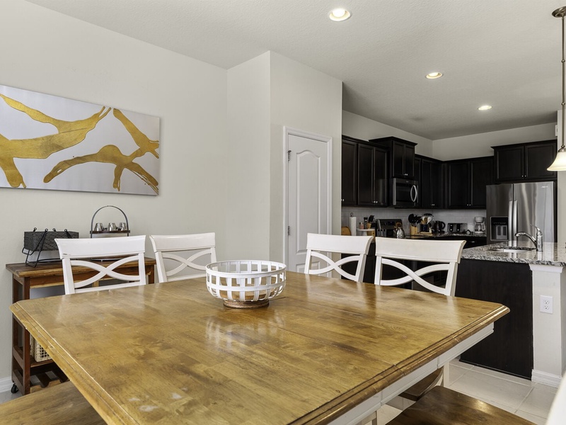 Our dining table seats up to 8 people, making it perfect for enjoying meals with family or hosting game nights.