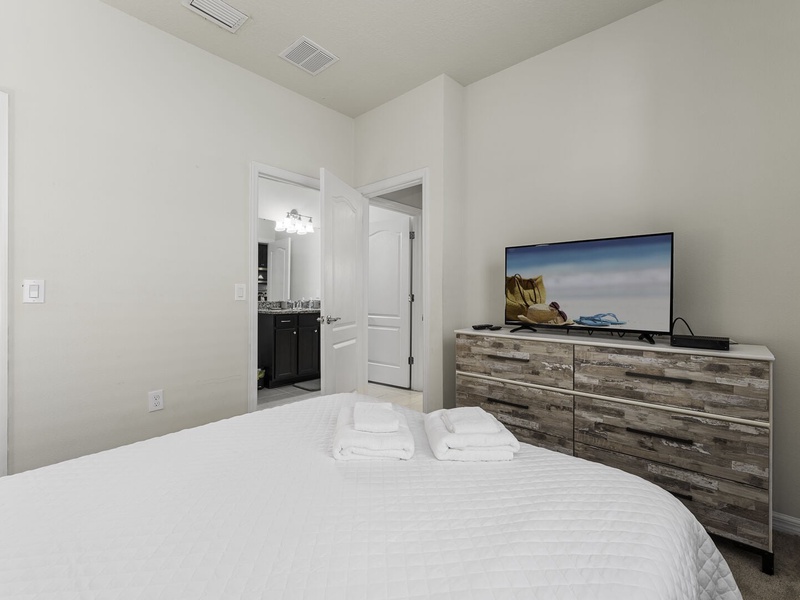 Each bedroom comes with its own closet and TV.
