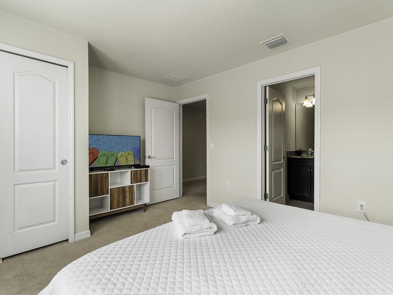 Each bedroom comes with its own closet and TV.