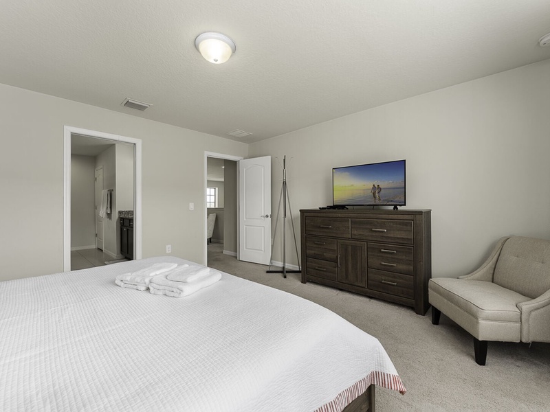 Each bedroom comes with its own closet and TV.