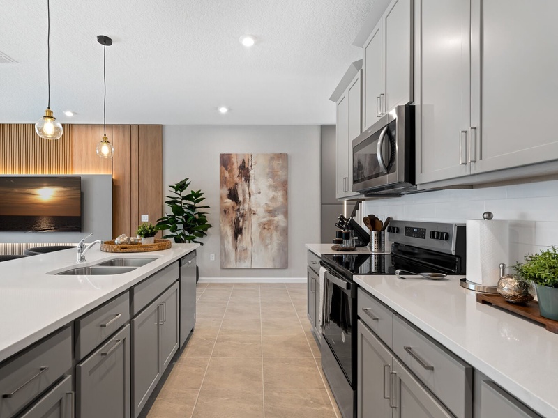 Our kitchen is fully-equipped with new stainless steel appliances.