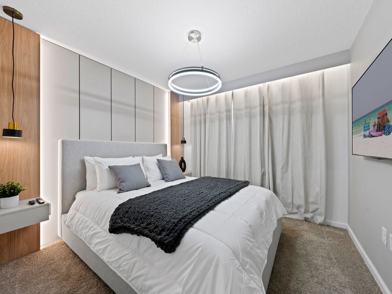 Rest in stylish, high-quality beds after a fun-filled day at the parks.