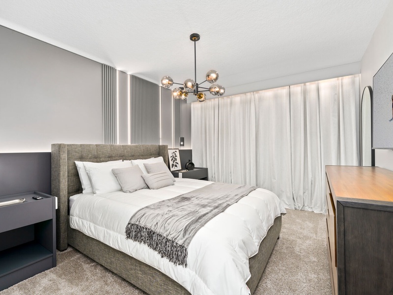 Rest in stylish, high-quality beds after a fun-filled day at the parks.
