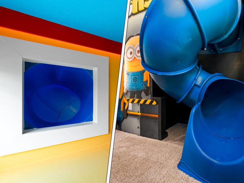 These rooms are interconnected by a slide!