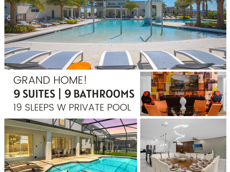 Stay at our 9-bedroom, 9-bathroom home with private pool and BBQ grill!