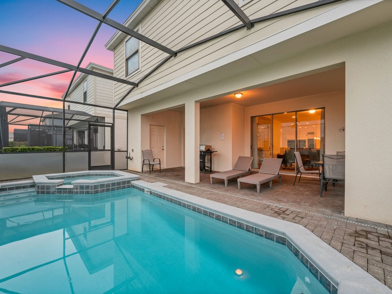 Enjoy beautiful sunsets at our al fresco dining area with a private pool.