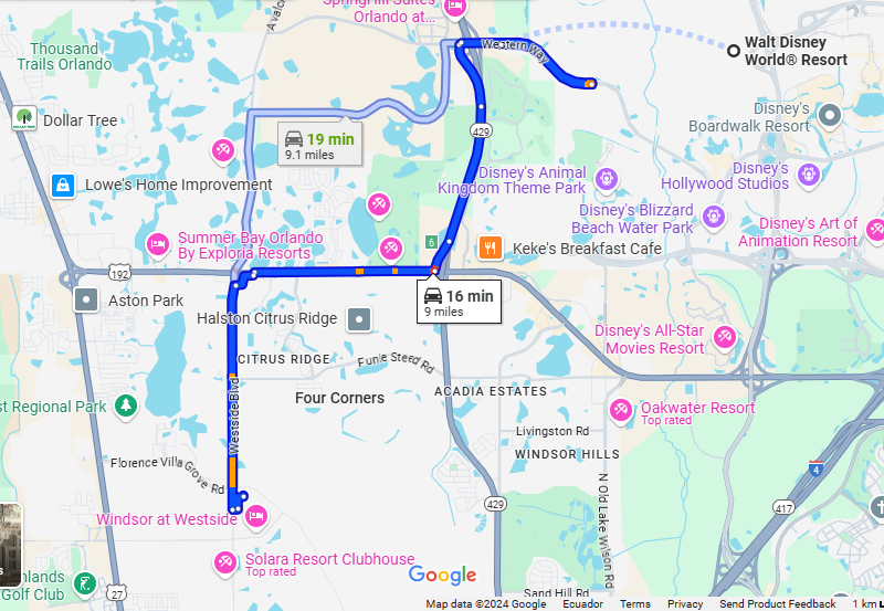 Located less than a 20-minute drive from the entrance to Walt Disney World (Travel times may vary due to traffic)