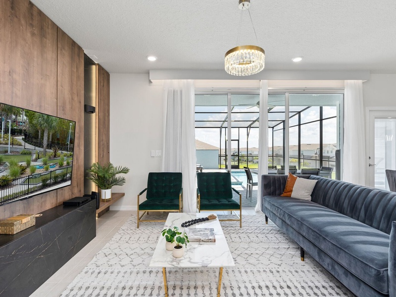 Its modern open-concept layout is perfect for socializing.