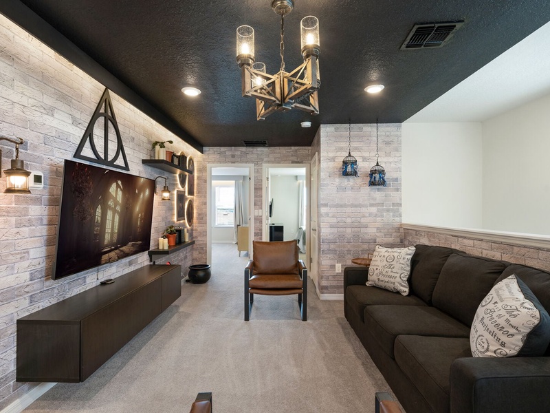 Step into the magical world of our Harry Potter-themed TV room.